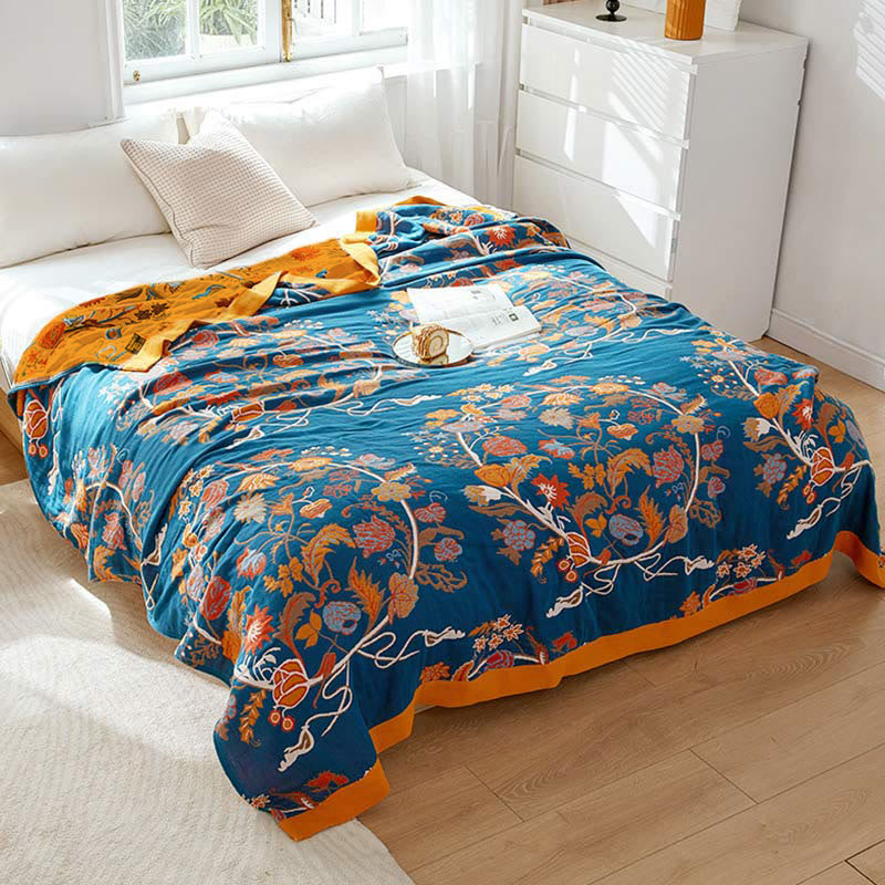 Blooming Flower Pattern Cotton Reversible Quilt Quilts Ownkoti Blue Flower Queen