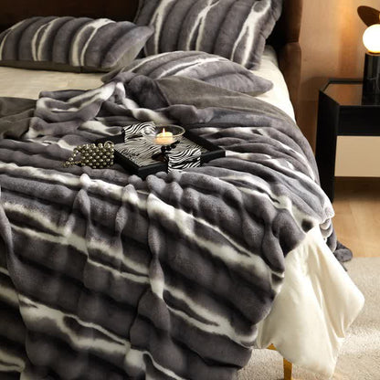 Modern Striped Faux Fur Decorative Blanket