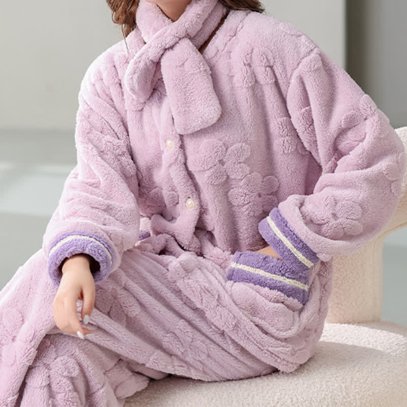 Stylish Floral Warm Fleece Pajama Set