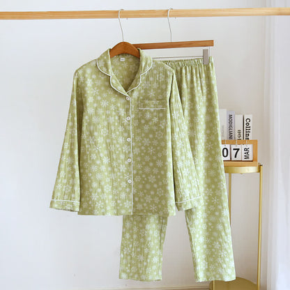 Snowflake Print Soft Cotton Loungewear Set Loungewear Ownkoti Green XXL