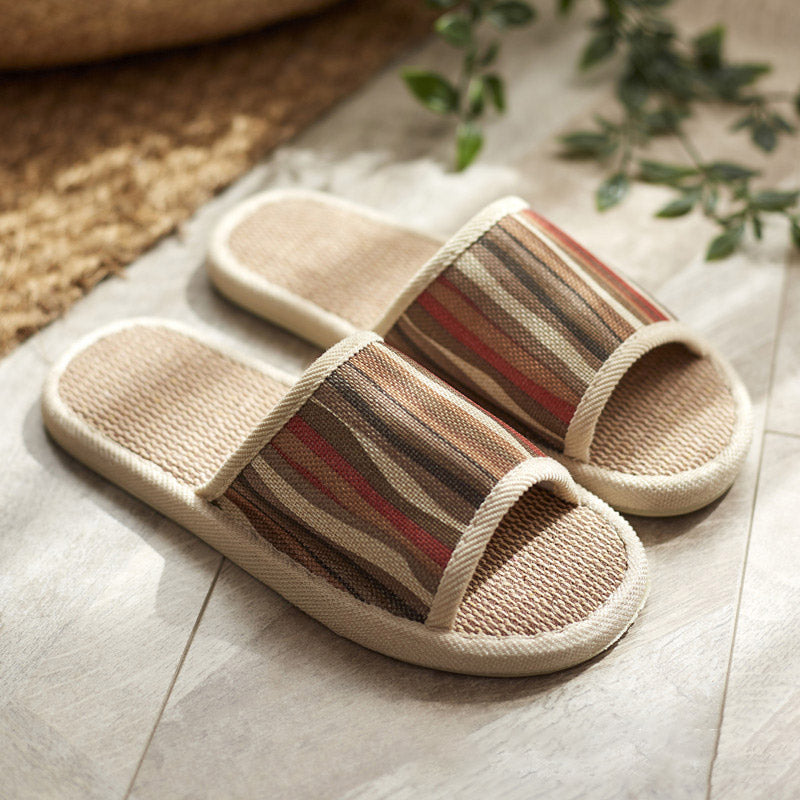 Colorful Striped Open Toe Flax Slippers