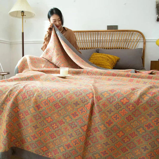 Colorful Flower Print Cotton Reversible Quilt Quilts Ownkoti Green 2PCS Pillow towels 21" x 31"