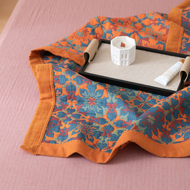 Orange & Blue Pattern Six Layers Cotton Quilt Quilts Ownkoti 10