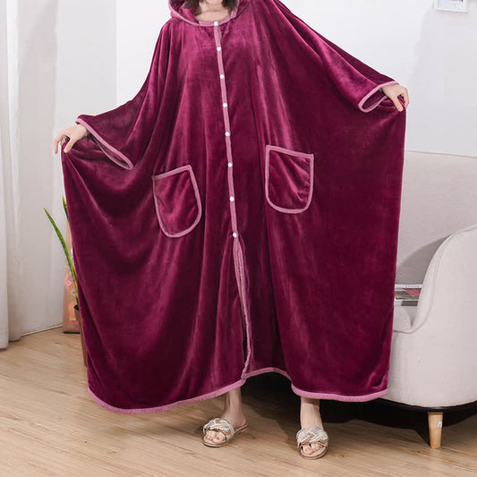 Solid Color Long Hooded Shawl Blanket