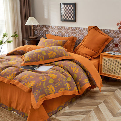 Maple Leaf Print Pure Cotton Bedding Sets (4PCS) Bedding Set Ownkoti King