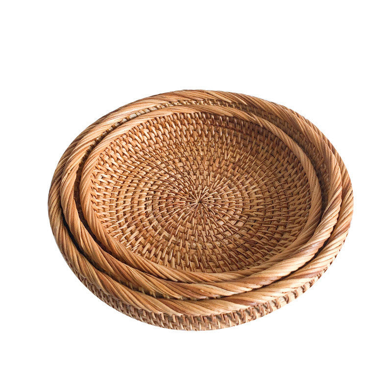  Hand Woven Round Rattan Tray for Food