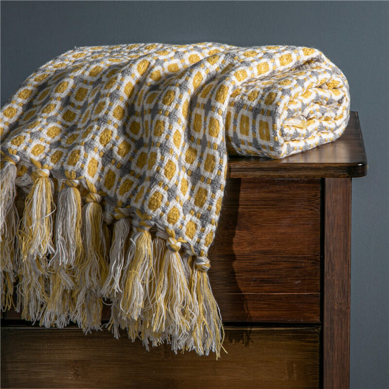 Knitted Sofa Blanket Couch Blanket With Tassels