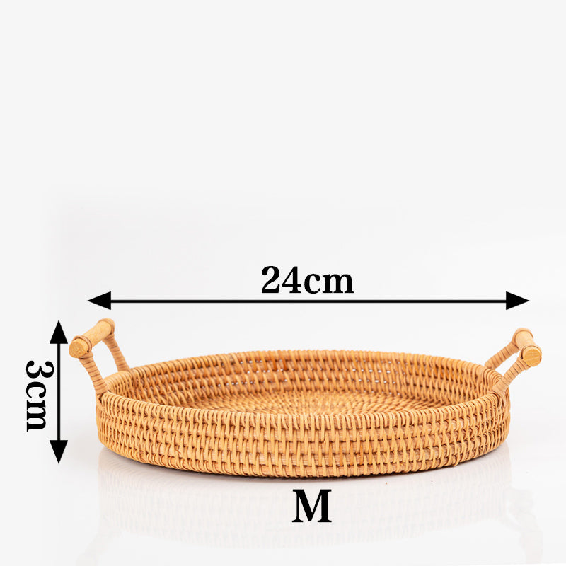 The Size of Hand Woven Rattan Round Tray With Handles