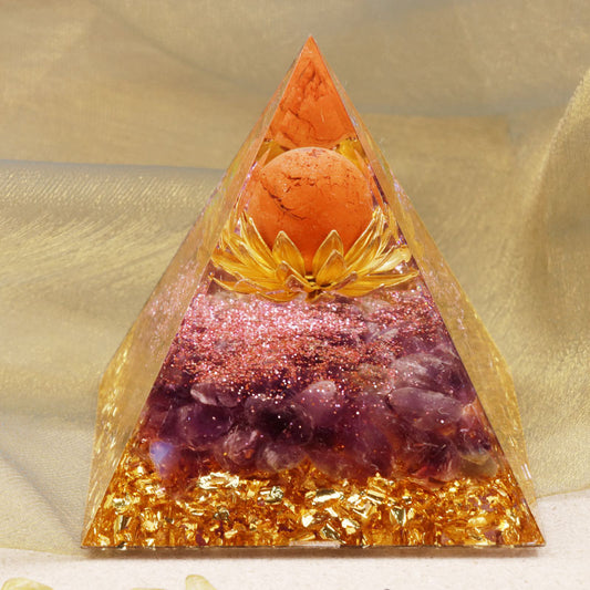 Sun Stone Sphere With Amethyst Orgone Pyramid