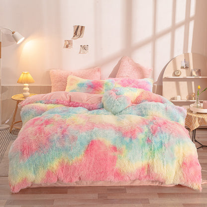 Tie-dye Fluffy Fleece Bedding Set(4PCS)