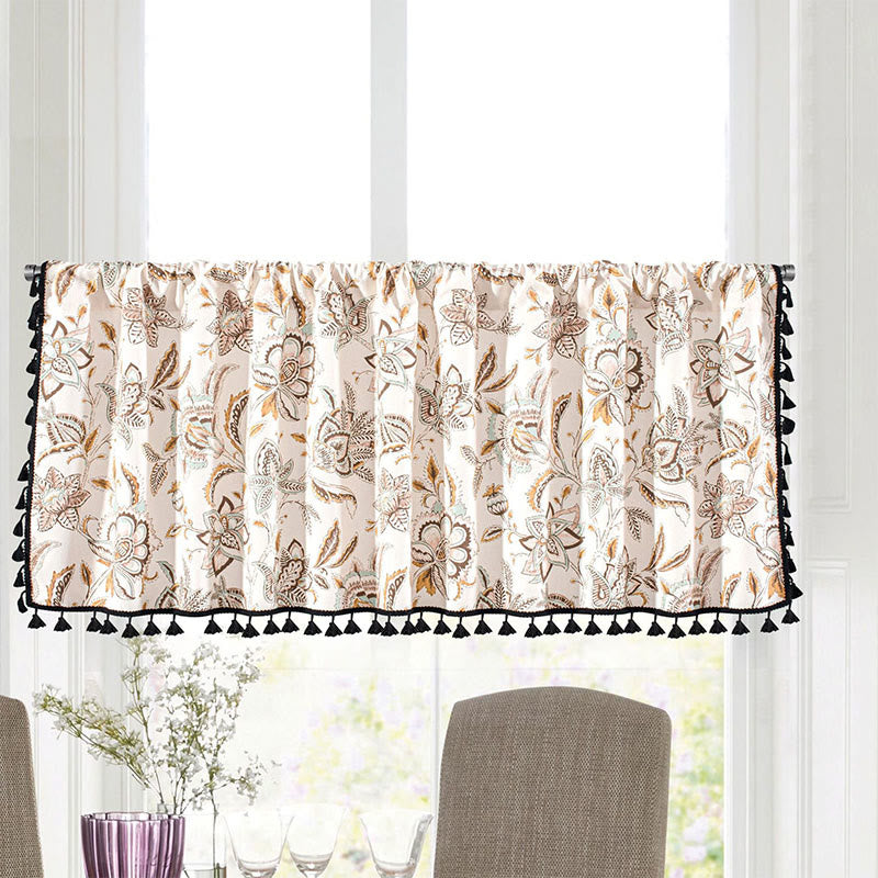 Camellia Pattern Semi-blackout Tassel Tier Curtain Curtains Ownkoti 6