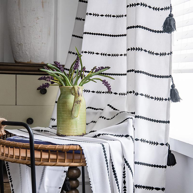 Bohemian Striped Cotton Translucent Tassel Curtain