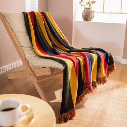 Bohemian Rainbow Cotton Tassel Knitted Blanket