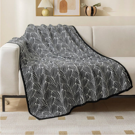 Ownkoti Leaf Pattern Soft Knitted Sofa Blanket