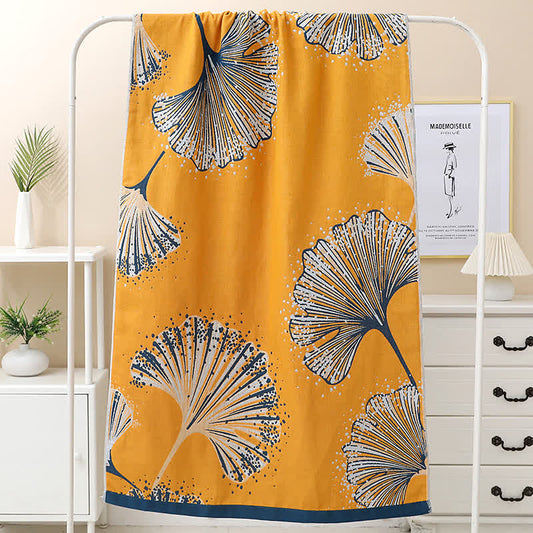 Ginkgo Leaf Pattern Soft Bath Towel Towels Ownkoti Yellow & Dark Blue 80cm x 160cm