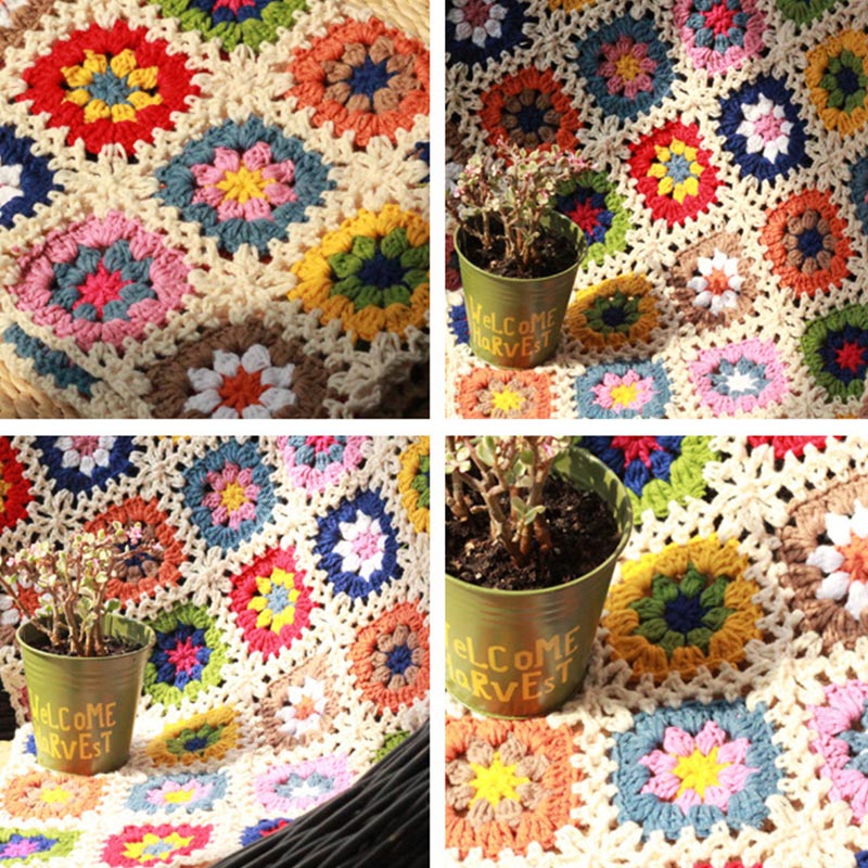 Plaid Colorful Flower Crochet Sofa Cover