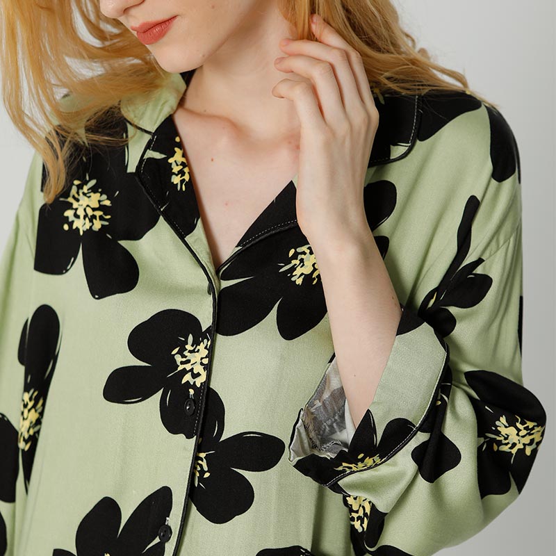 Luxury Black Floral Satin Pyjama Set