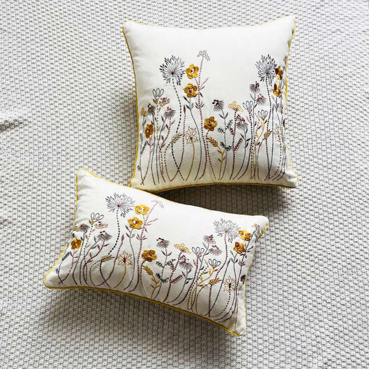 Ownkoti Rural Flower Pattern Embroidered Pillowcase
