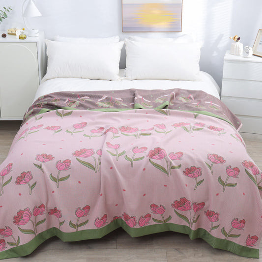 Pink Flower Pattern Cotton Reversible Quilt