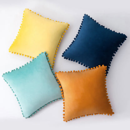 Solid Color Hairball Edge Velvet  Pillowcase