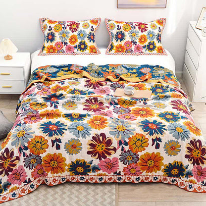 Ownkoti Bright Colorful Flower Cotton Reversible Quilt