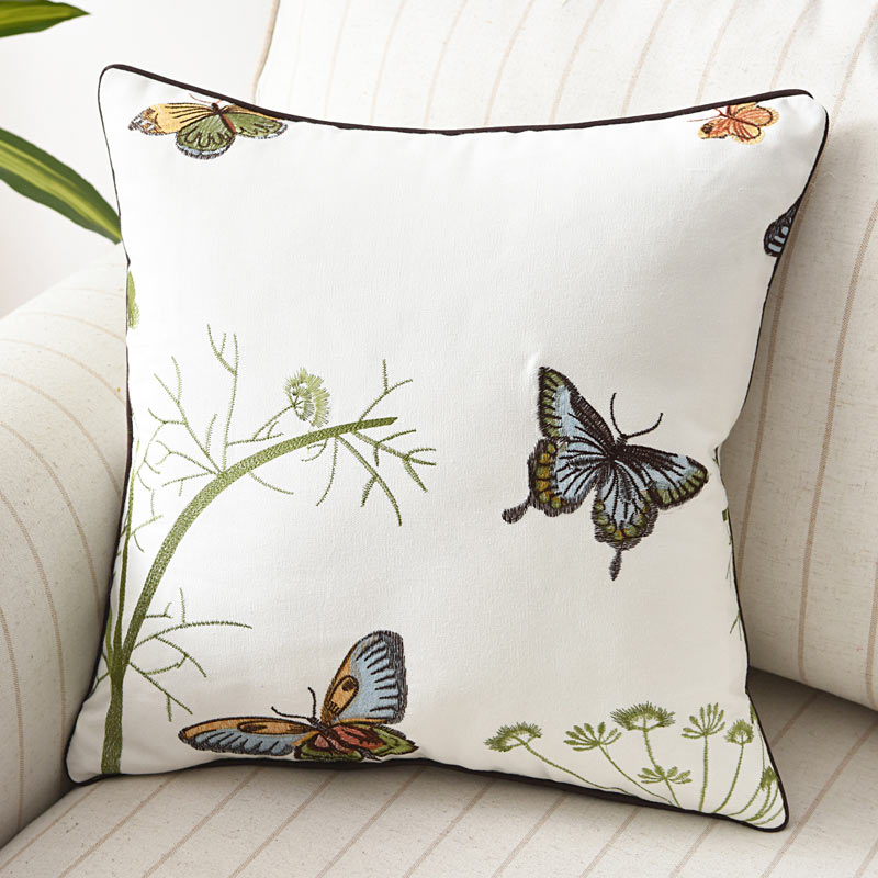 Ownkoti Simple Flying Butterfly Embroidered Pillow Cover