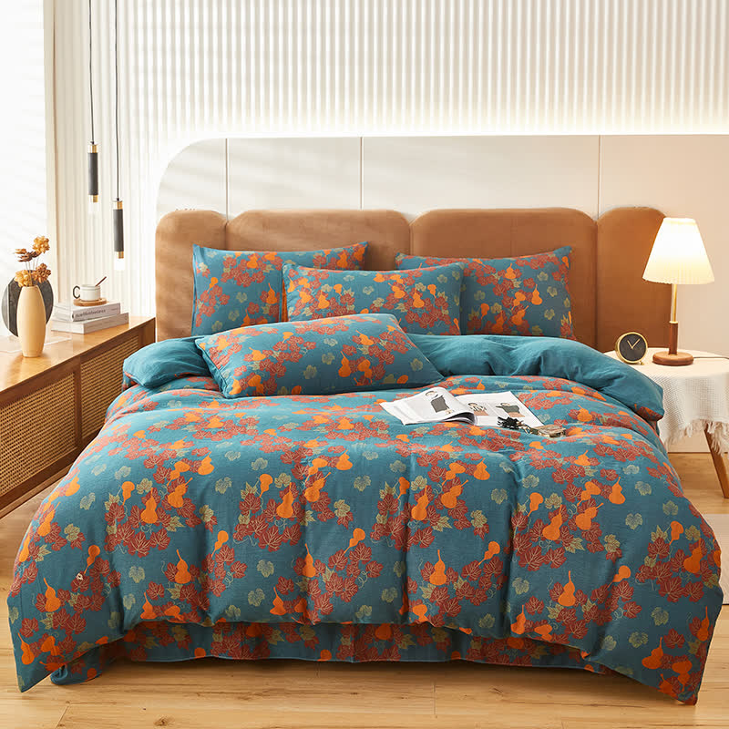 Gourd & Leaf Print Cotton Bedding Sets (4PCS) Bedding Set Ownkoti 1