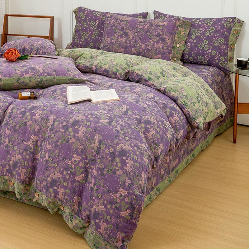 Boho Flower Purple Cotton Bedding Sets(4PCS) Bedding Set Ownkoti 2
