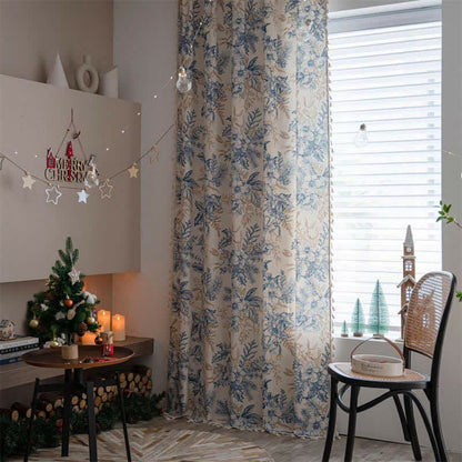 Ownkoti Blue Flower Pine Light Filtering Curtain