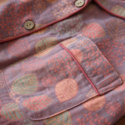 Leaf Flower Button Cotton Loungewear Set
