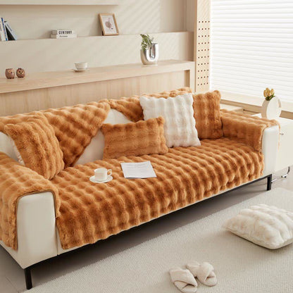 Solid Color Soft Fleece Sofa Protector
