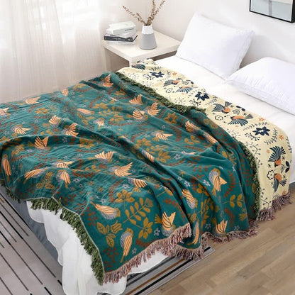 Ownkoti Boho Breathable Flower Bird Reversible Quilt Quilts Ownkoti Blue Green King