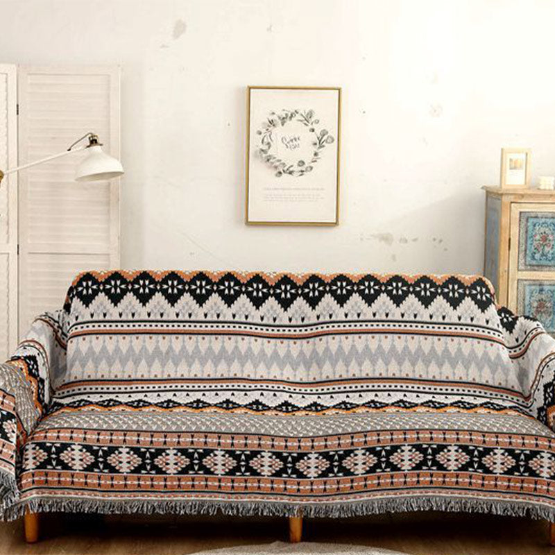 Vintage Pattern Sofa Blanket with Tassel