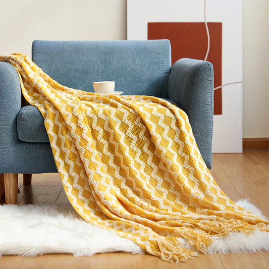 Striped Knitted Blanket Wave with Tassels