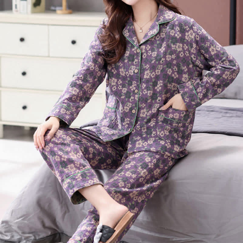 Flower Purple Cotton Pajama Loungewear Set