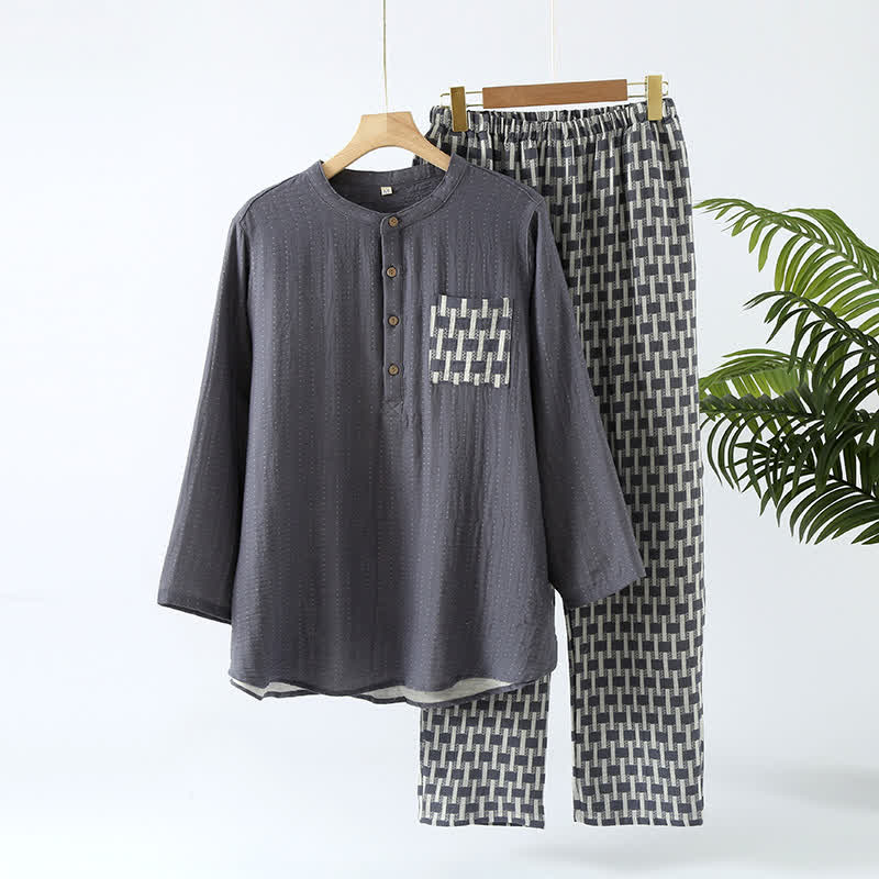 Cotton Gauze Round-neck Pajama Set