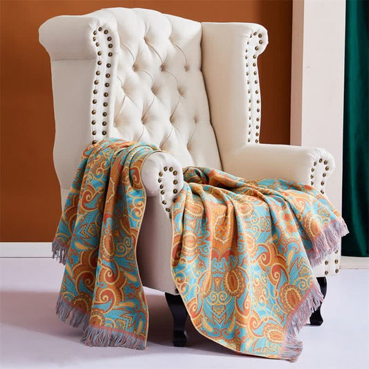 Colorful Contrast Tassel Cotton Blanket Blankets Ownkoti Blue 43" x 82"