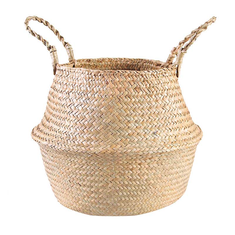 Woven Seagrass Belly Basket Storage Plant Pot Basket (2PCS)