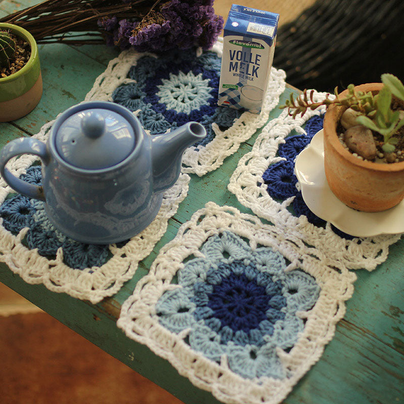 Square Crochet Flower Placemats Coasters (4PCS)