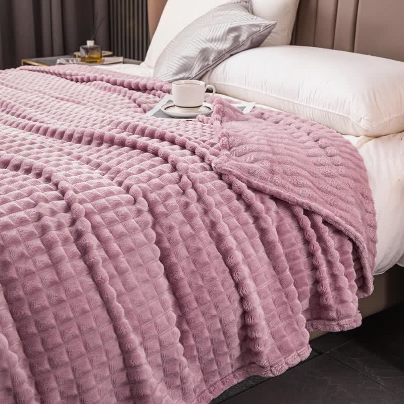 Solid Color Grid Soft Throw Blanket Blankets Ownkoti Purple Queen