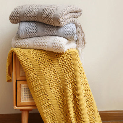 Solid Color Mesh Tassel Throw Blanket Blankets Ownkoti 11