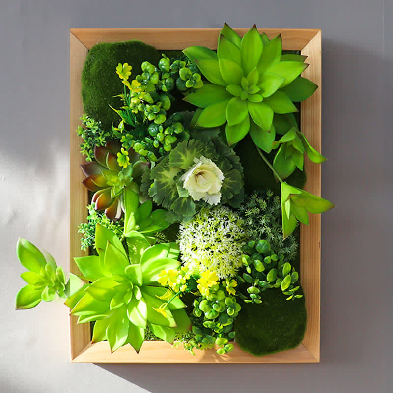 Green Faux Plant In Solid Wood Frame Decor Ownkoti Green