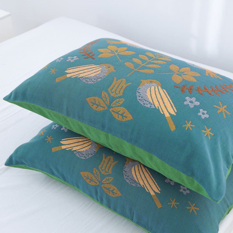 Boho Flower Bird Cotton Gauze Pillowcases (2pcs)