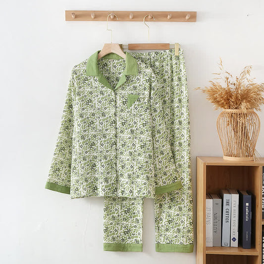Pastoral Style Floral Cotton Loungewear Set