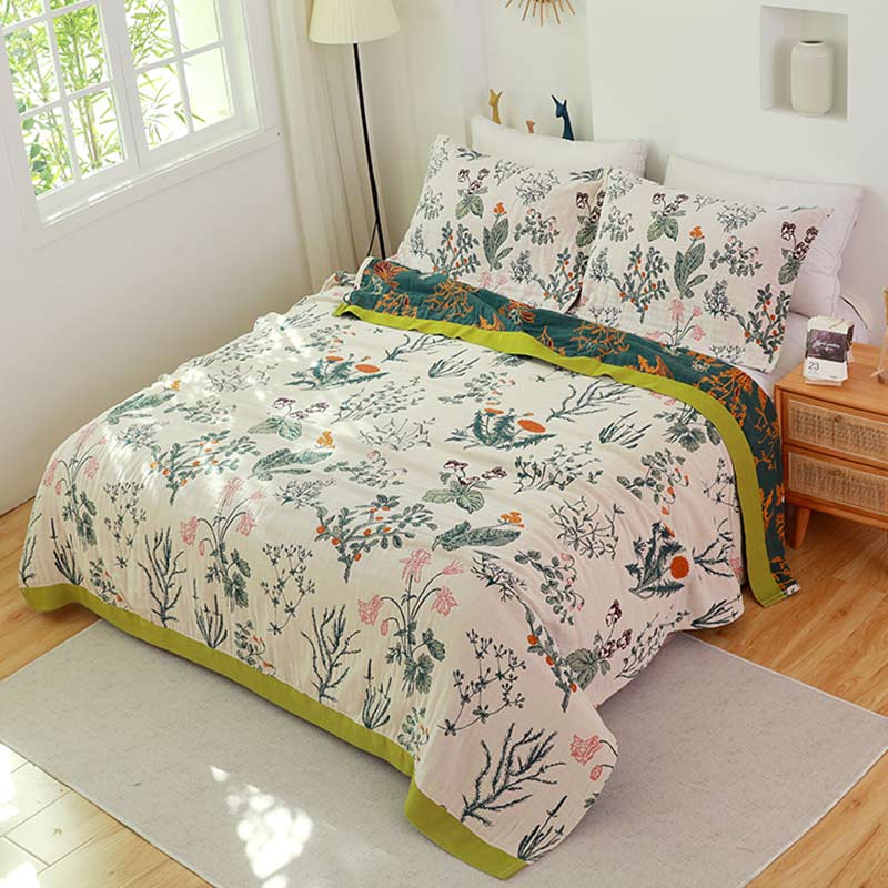 Ownkoti Flower Plant Cotton Reversible Soft Quilt – ownkoti