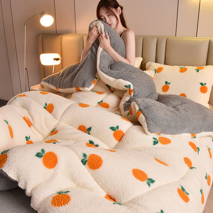 Orange Print Lamb Velvet Thick Fluffy Blanket