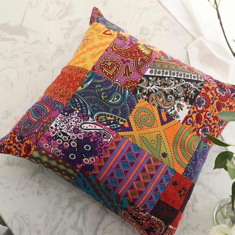 Ownkoti Colorful Splicing Pattern Bohemian Pillowcase