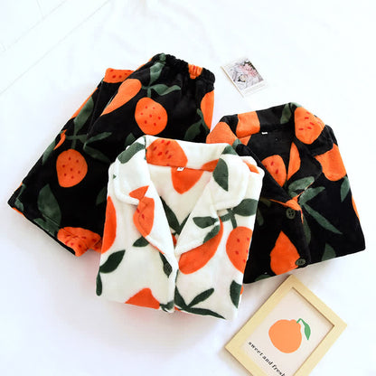 Mango Soft Lapel Flannel Pajama Set