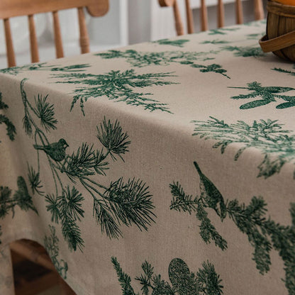 Pine Bird Cotton Linen Tablecloth