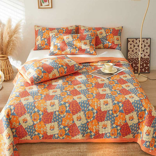 Luxurious Geometric & Floral Patterns Coverlet Blanket Coverlets Ownkoti Orange 1PC Quilt with 2PCS Pillowcases King